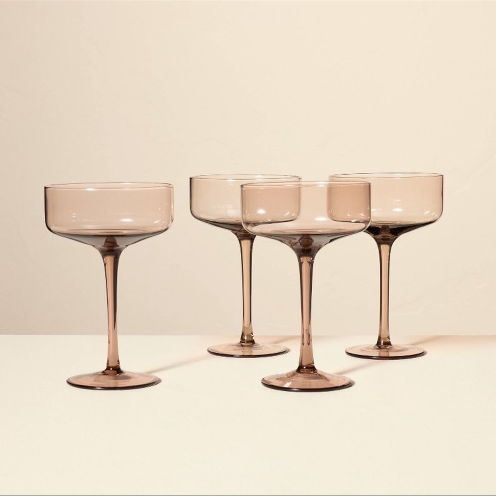 NWT! Hearth and Hand Tinted Coupe Glasses - Light Brown - Set of 4